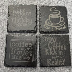Set of Four Square Coffee-Themed Slate Coasters