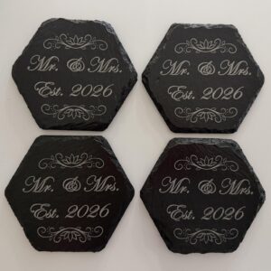 Set of Four Hexagon Wedding Slate Coasters