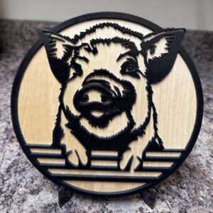 Pig Wood Decoration with Acrylic Stand