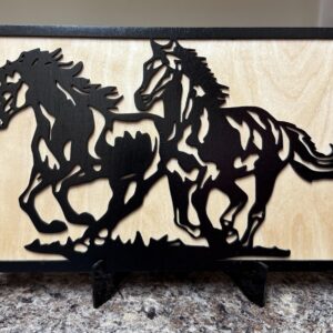 Running Horses Wood Decoration with Acrylic Stand