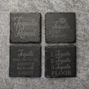 Set of Four Square Tequila-Themed Slate Coasters